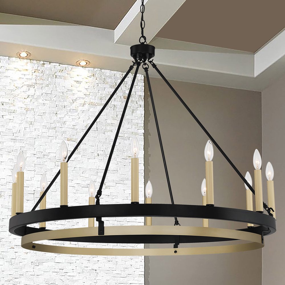 Black Candle Style Twelve Light Metal Dimmable Chandelier