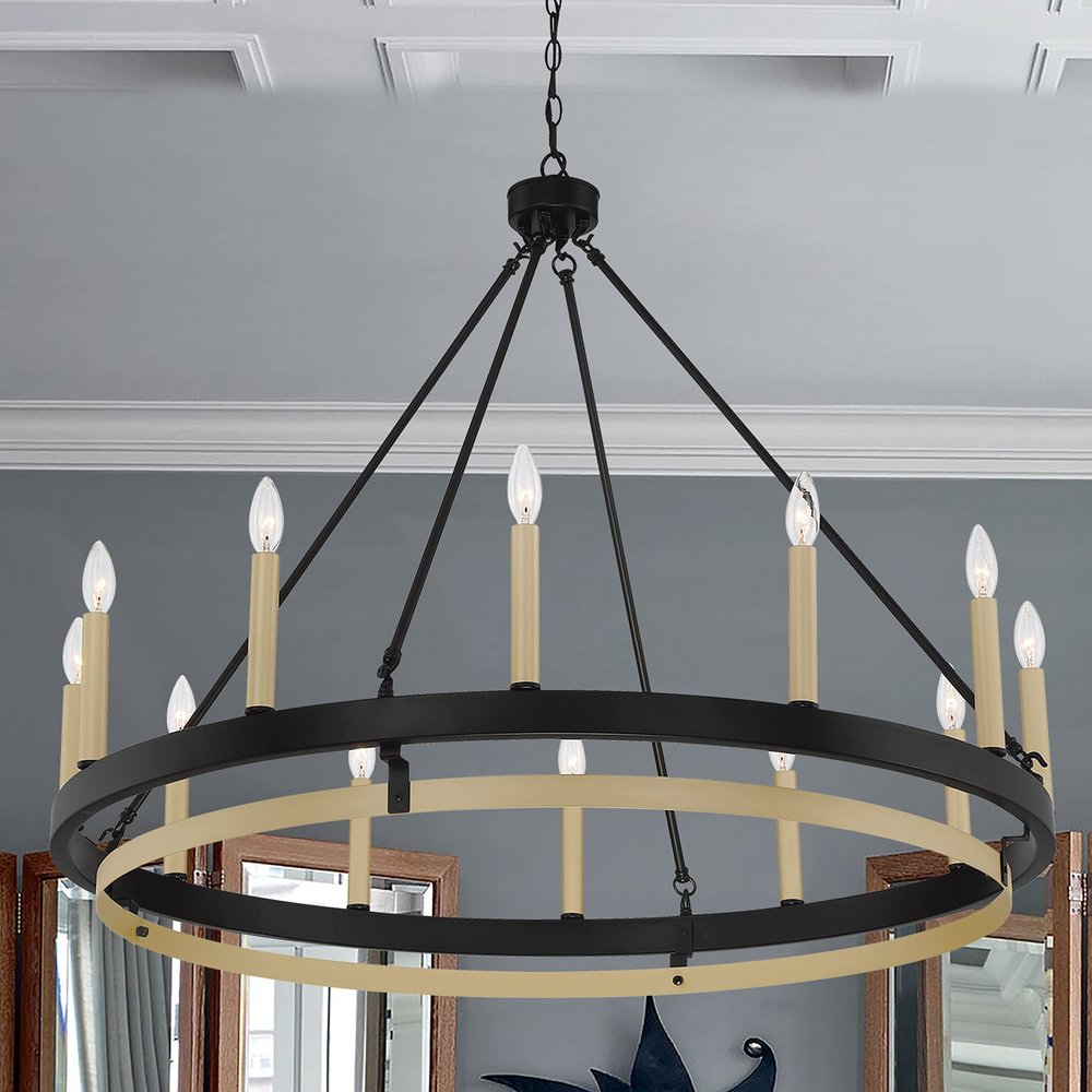 Black Candle Style Twelve Light Metal Dimmable Chandelier