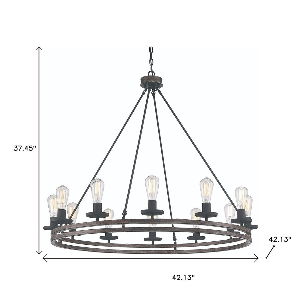 Brown And Black Candle Style Twelve Light Metal Dimmable Chandelier