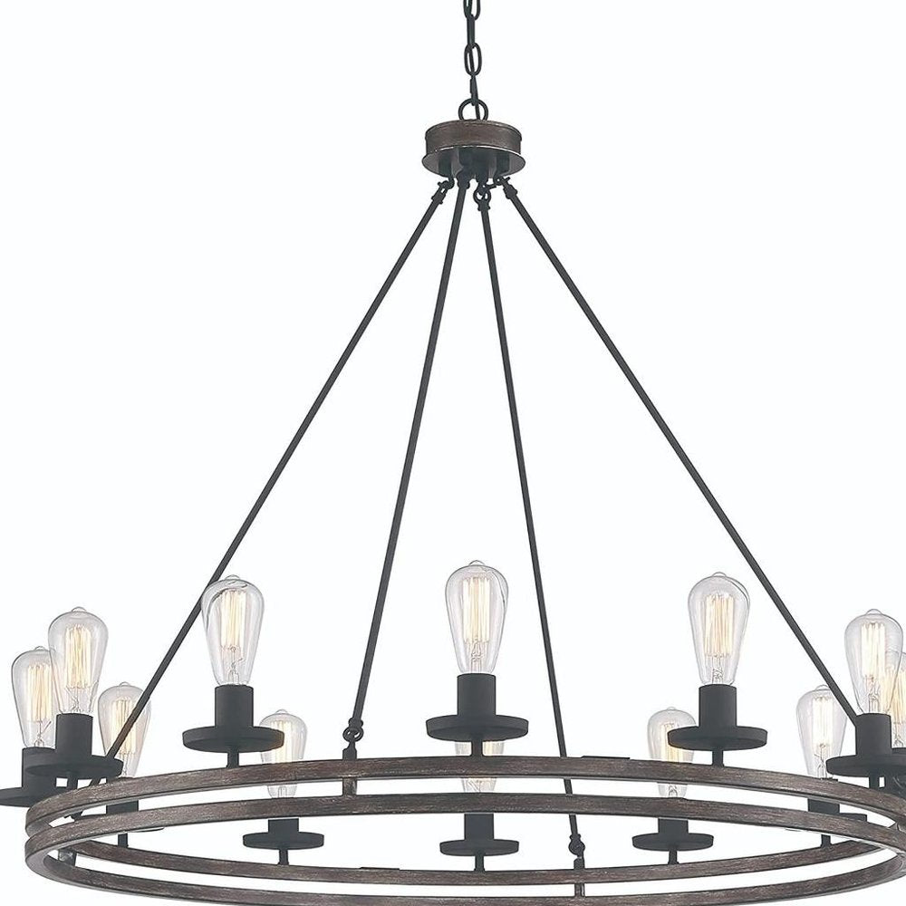 Brown And Black Candle Style Twelve Light Metal Dimmable Chandelier