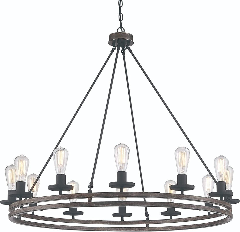Brown And Black Candle Style Twelve Light Metal Dimmable Chandelier