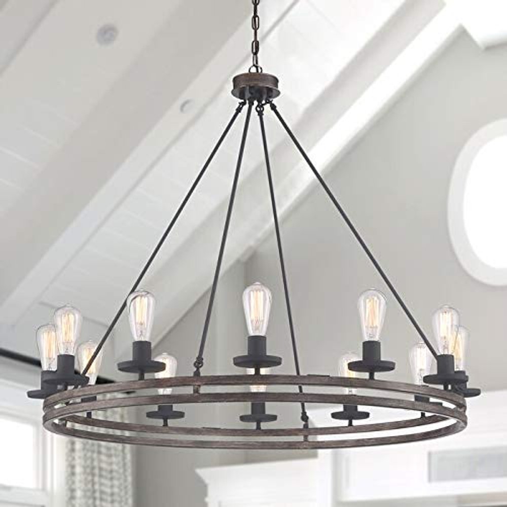 Brown And Black Candle Style Twelve Light Metal Dimmable Chandelier