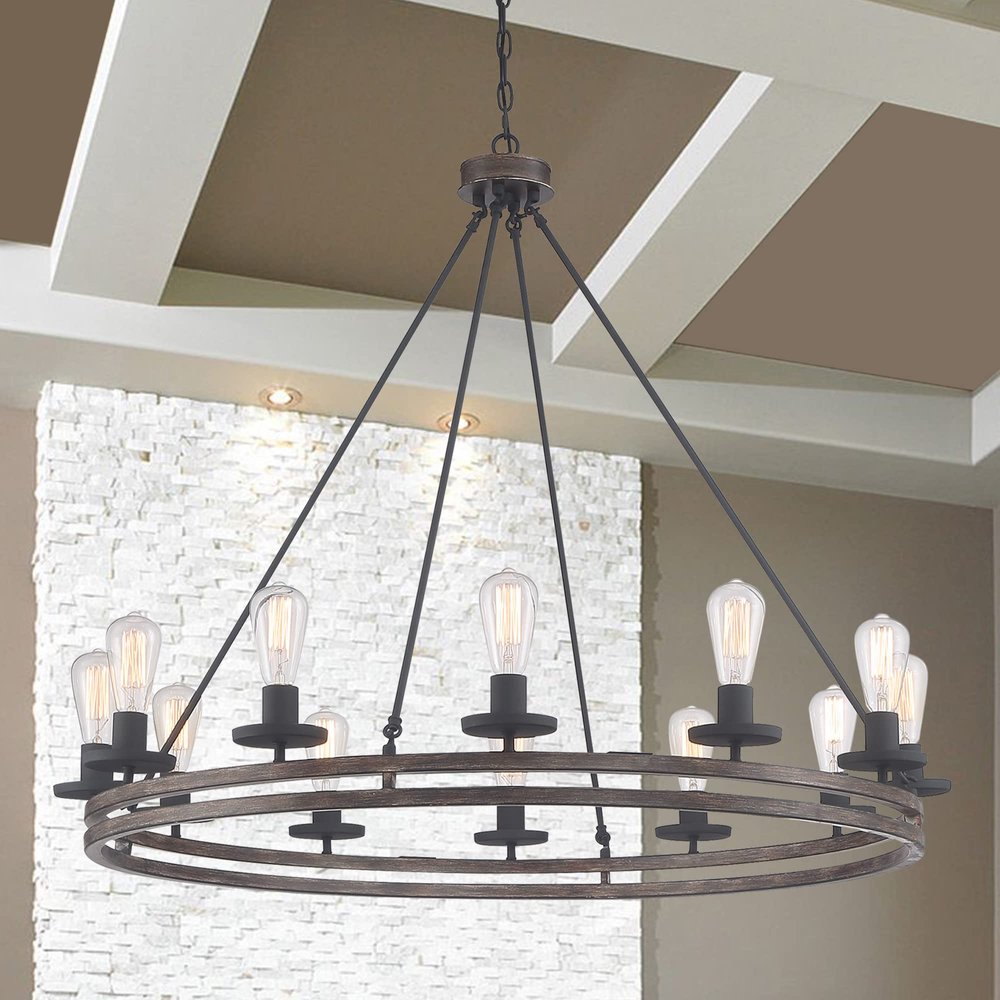 Brown And Black Candle Style Twelve Light Metal Dimmable Chandelier