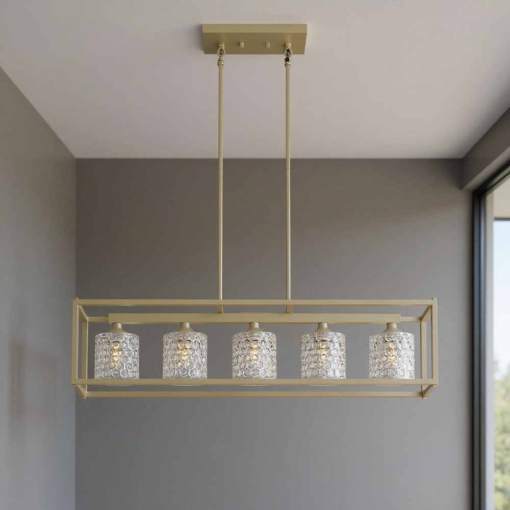 Silver Kitchen Island Five Light Metal Dimmable Chandelier With Clear Shades
