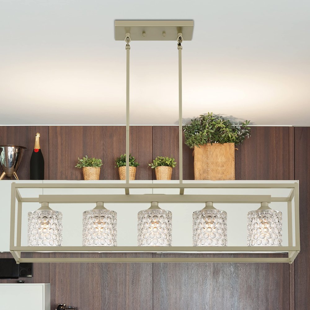 Silver Kitchen Island Five Light Metal Dimmable Chandelier With Clear Shades