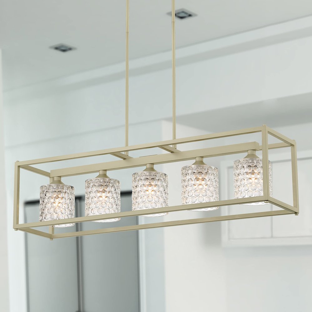 Silver Kitchen Island Five Light Metal Dimmable Chandelier With Clear Shades