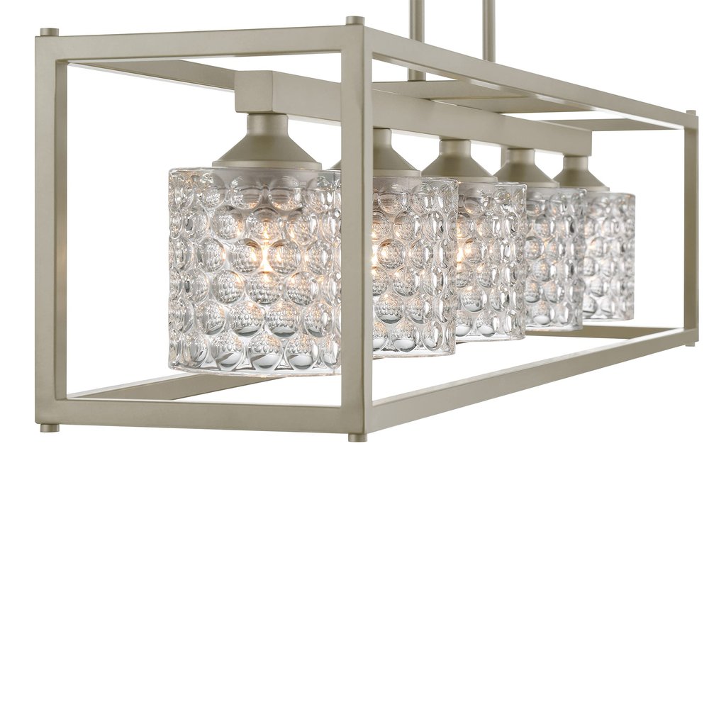 Silver Kitchen Island Five Light Metal Dimmable Chandelier With Clear Shades