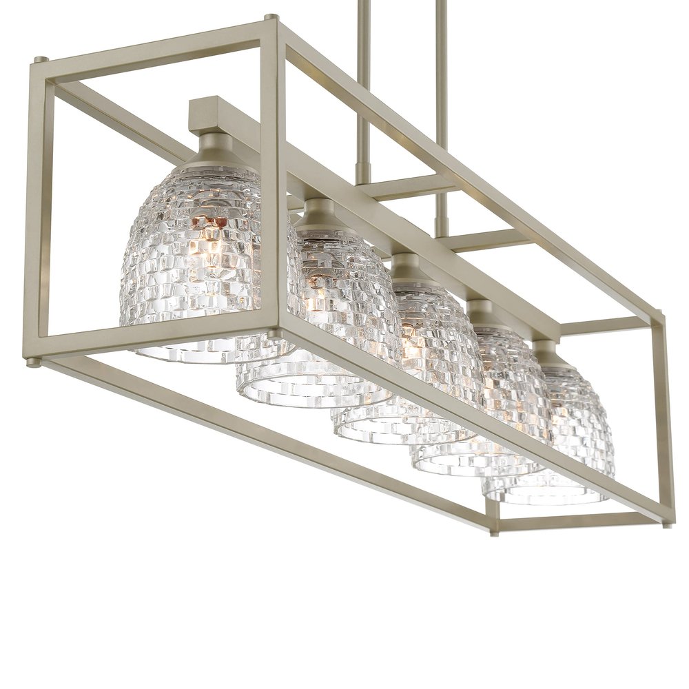Clear Kitchen Island Five Light Metal Dimmable Chandelier With Clear Shades
