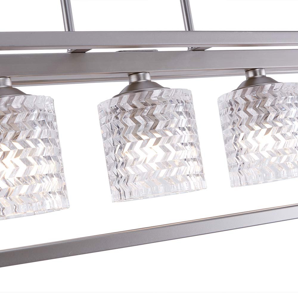 Clear Kitchen Island Five Light Metal Dimmable Chandelier With Clear Shades