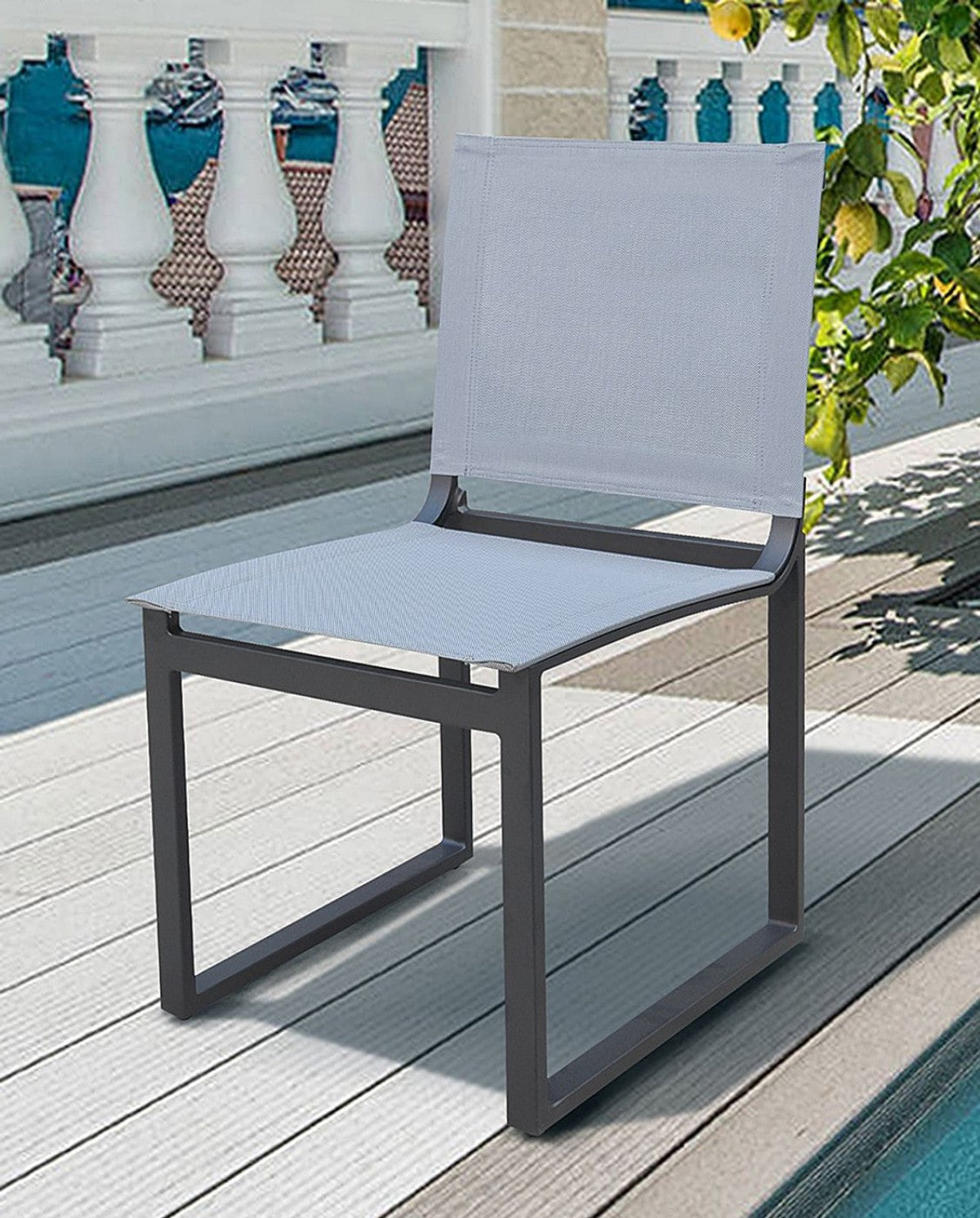 Set of Two 20" Gray and Black Metal Indoor Outdoor Dining Chair