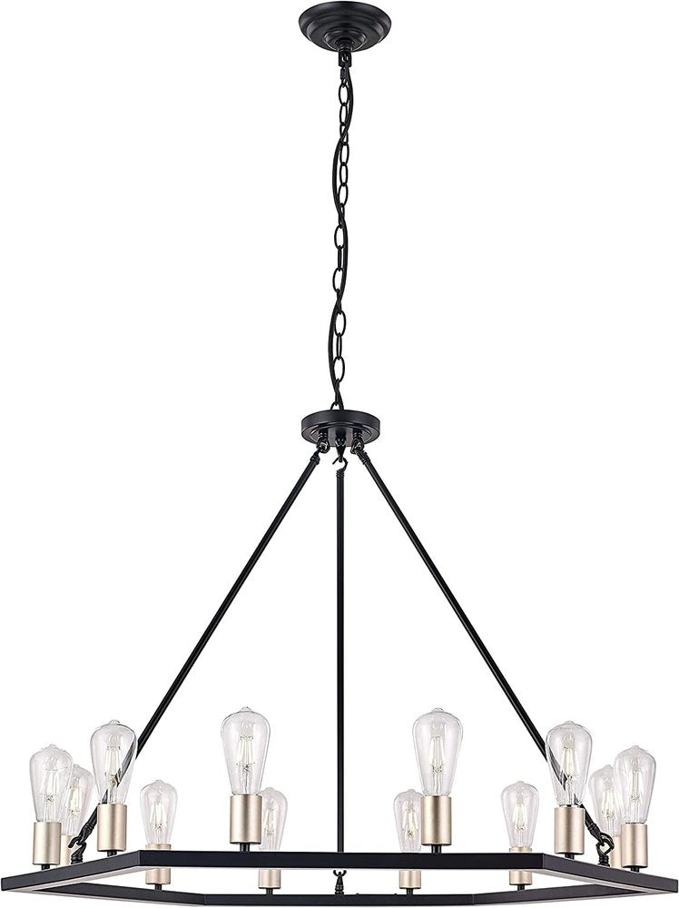 Black And Gold Candle Style Twelve Light Metal Dimmable Chandelier