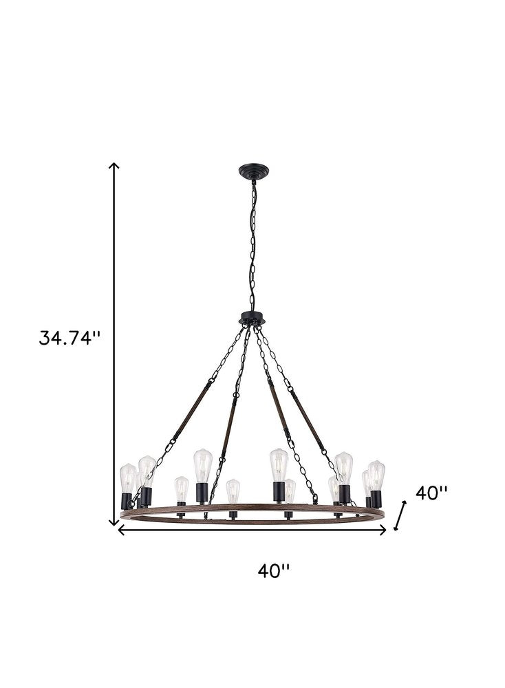 Brown And Black Candle Style Twelve Light Metal Dimmable Chandelier