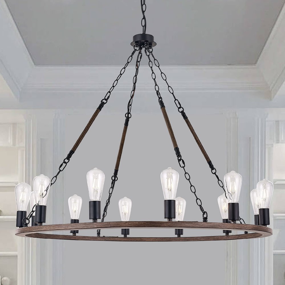 Brown And Black Candle Style Twelve Light Metal Dimmable Chandelier