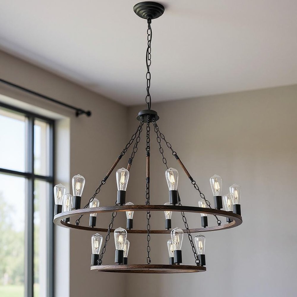 Brown And Black Candle Style Multi Light Metal Dimmable Chandelier