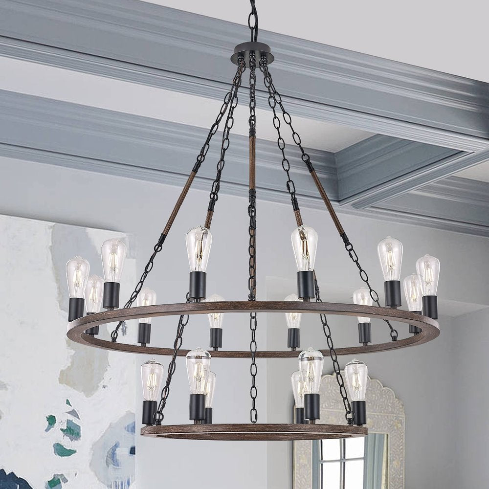 Brown And Black Candle Style Multi Light Metal Dimmable Chandelier