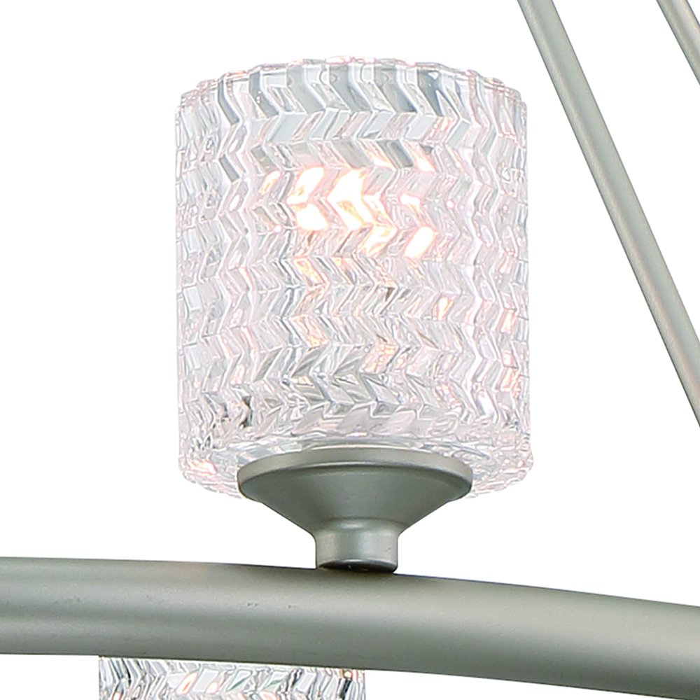 Silver Shaded Ten Light Metal Dimmable Chandelier With White Shades