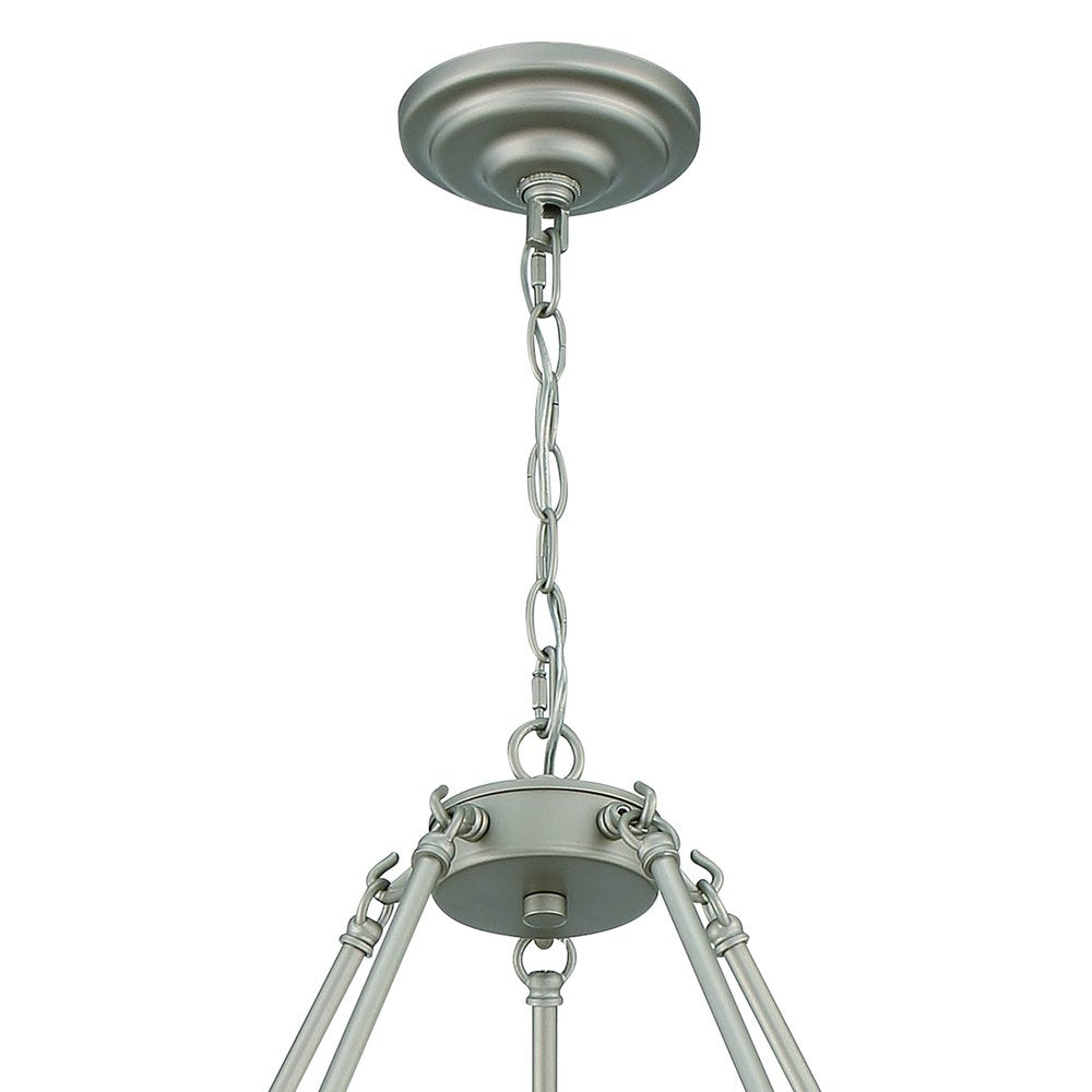 Silver Shaded Ten Light Metal Dimmable Chandelier With White Shades