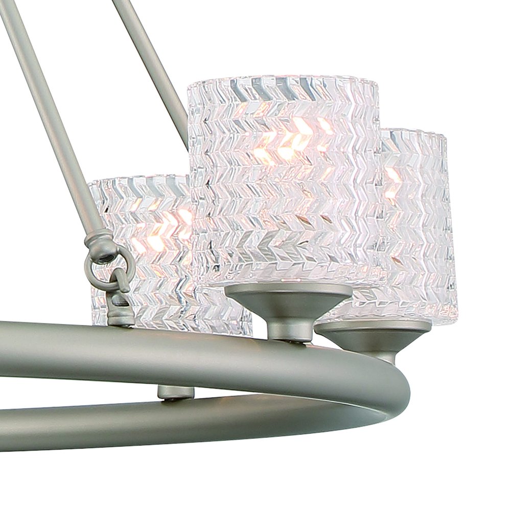Silver Shaded Ten Light Metal Dimmable Chandelier With White Shades