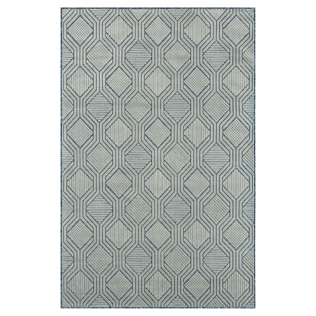 5' X 7' Light Blue And Navy Geometric Stain Resistant Area Rug