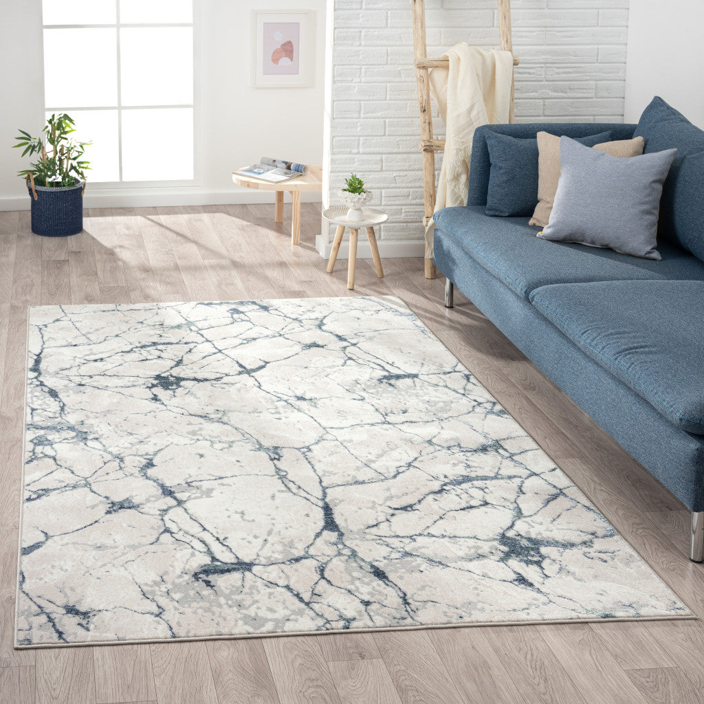 7' X 9' Blue And Gray Abstract Stain Resistant Area Rug