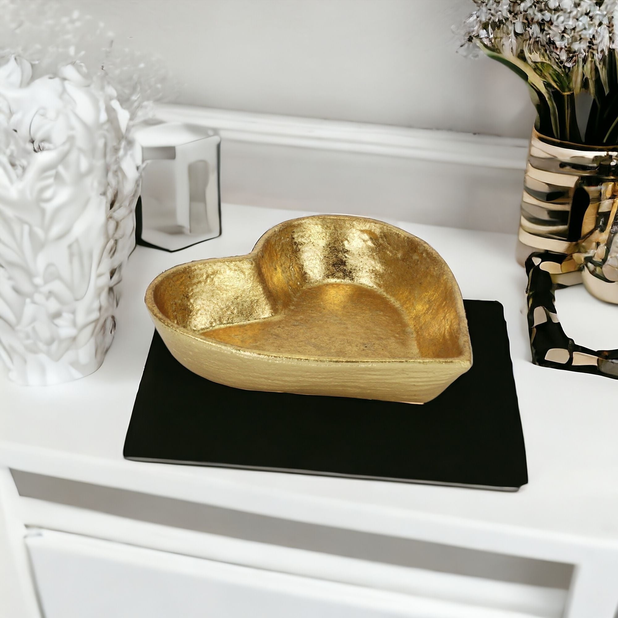 7" Gold Heart Cast Iron Handmade Vanity Tray