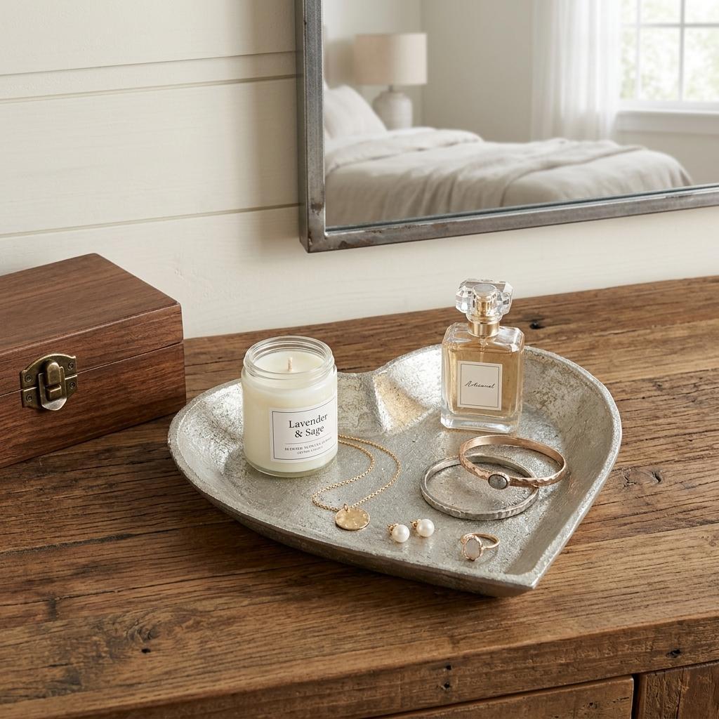 7" Silver Heart Cast Iron Handmade Vanity Tray