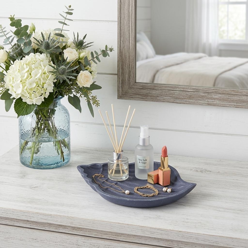 6" Blue Conch Shell Cast Iron Vanity Tray