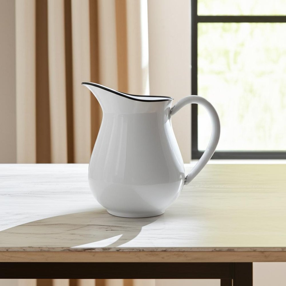 8" White and Black Metal Jug Vase