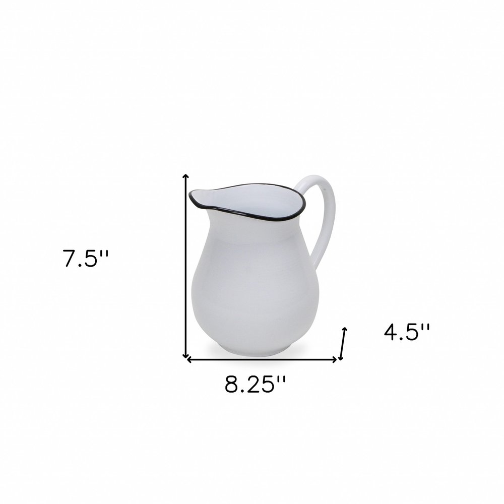 8" White and Black Metal Jug Vase