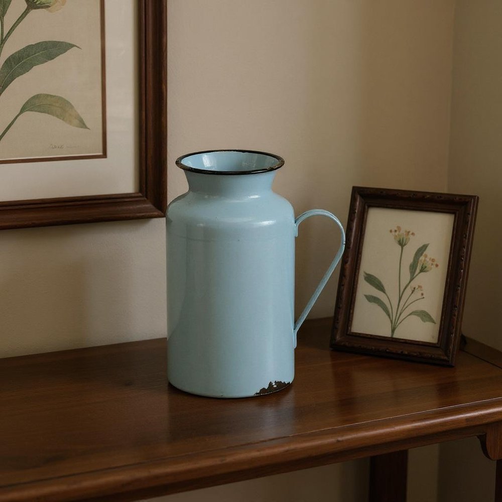 10" Blue and Black Metal Jug Vase