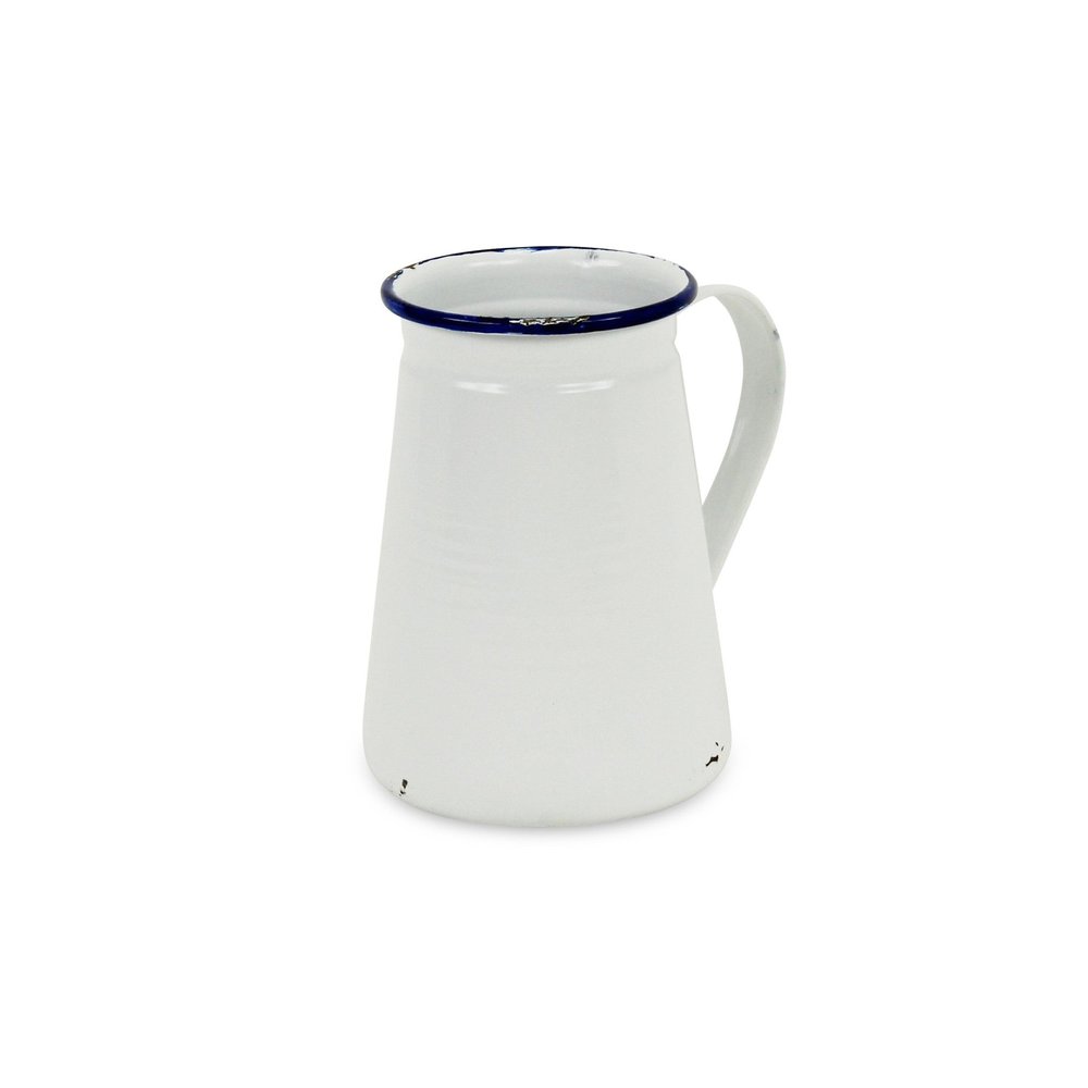 6" White and Blue Metal Jug Vase