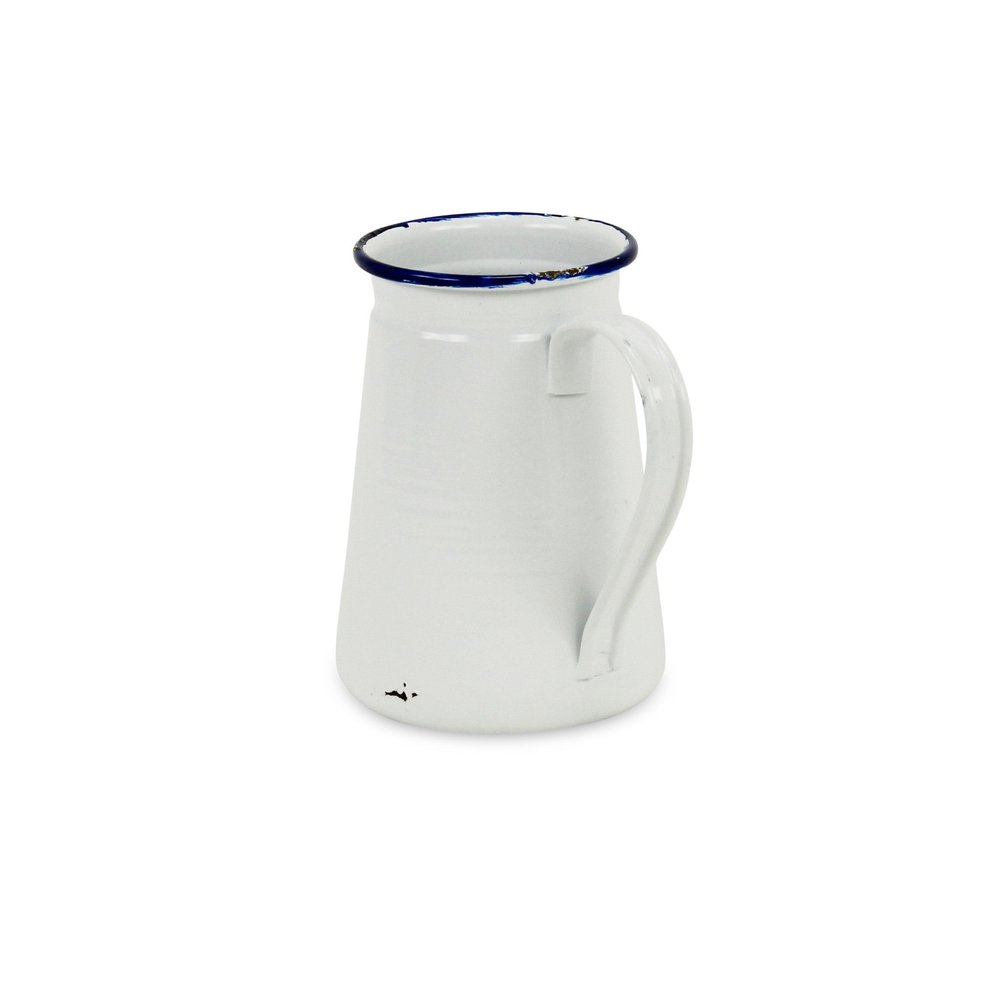 6" White and Blue Metal Jug Vase