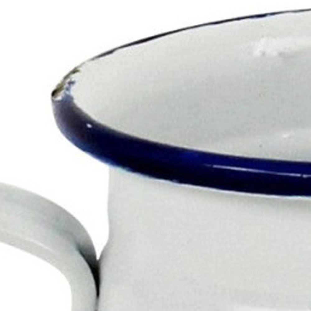 6" White and Blue Metal Jug Vase