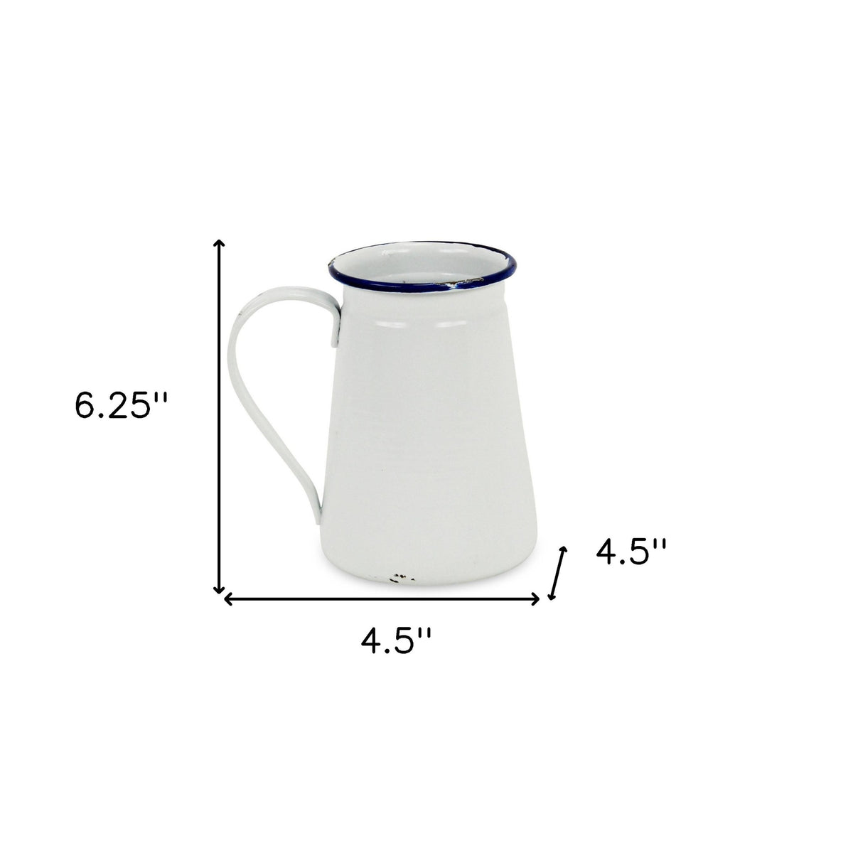 6" White and Blue Metal Jug Vase