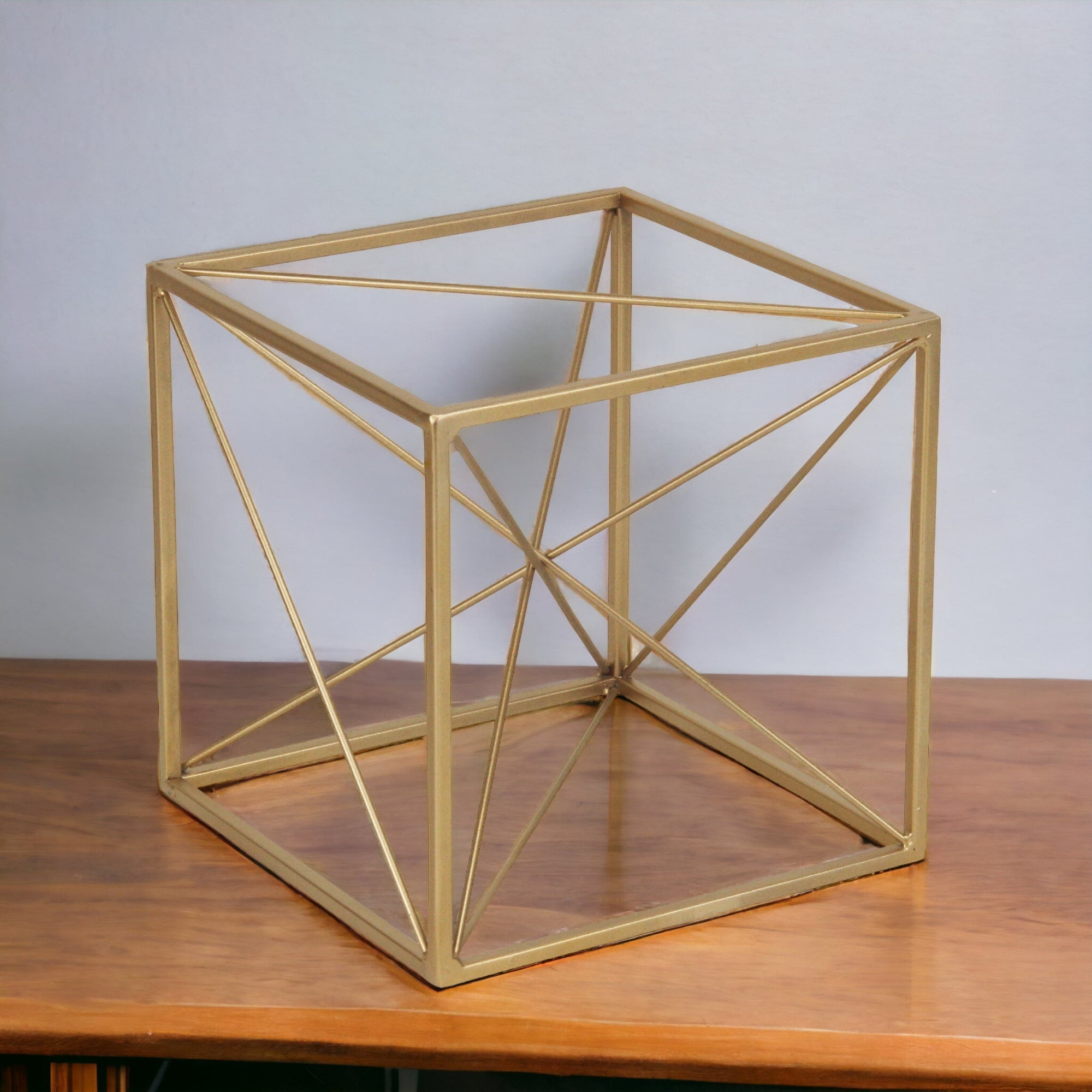 8" Gold Metal Abstract Geo Cube Sculpture