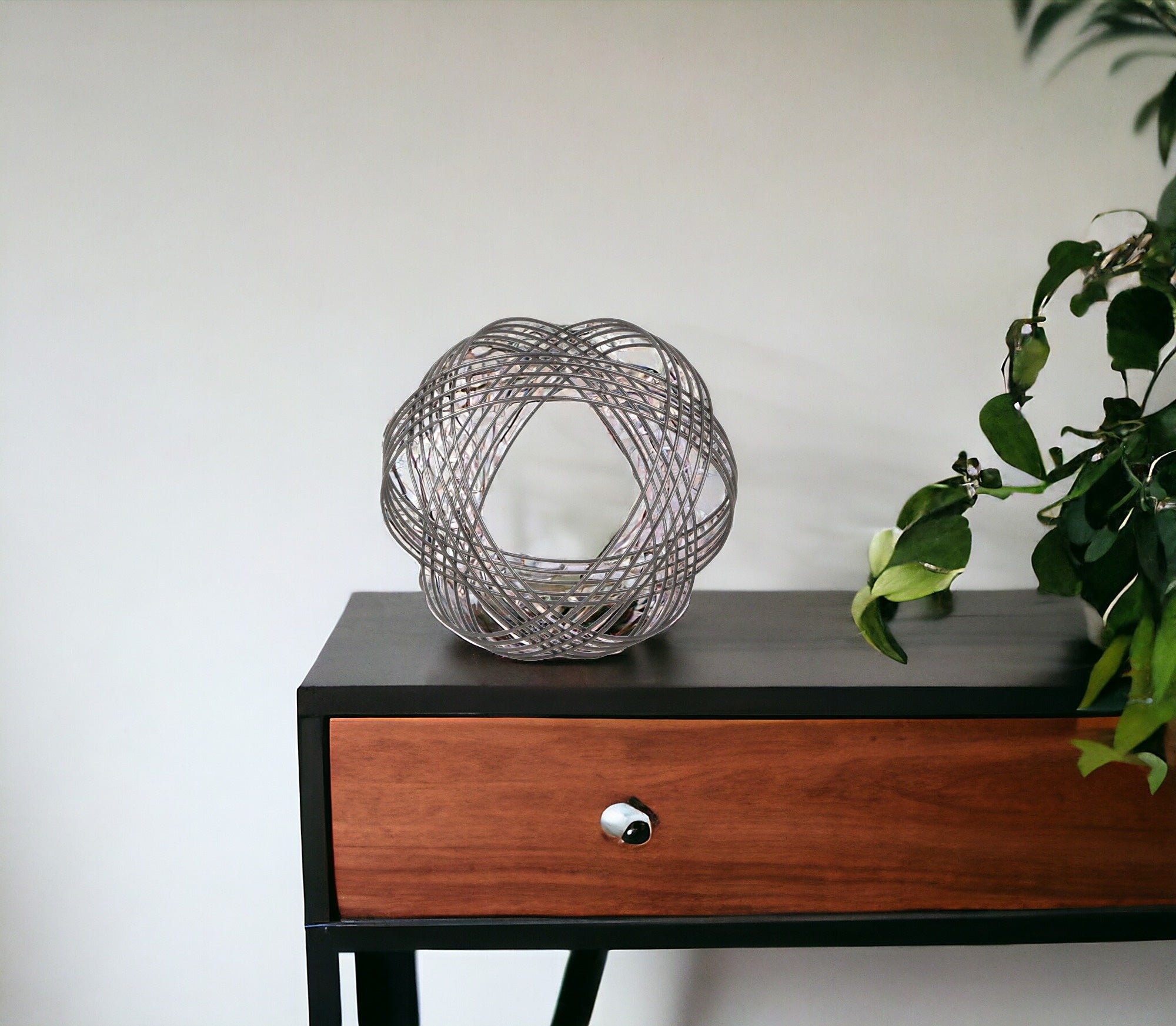 9" Gray Metal Hand Painted Decorative Orb Tabletop Sculpture