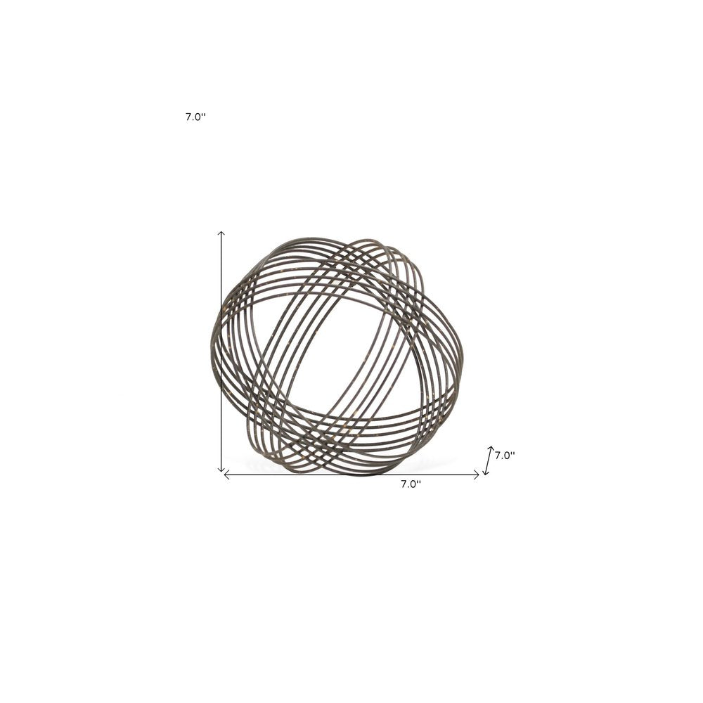 7" Gray Metal Hand Painted Decorative Orb Tabletop Sculpture