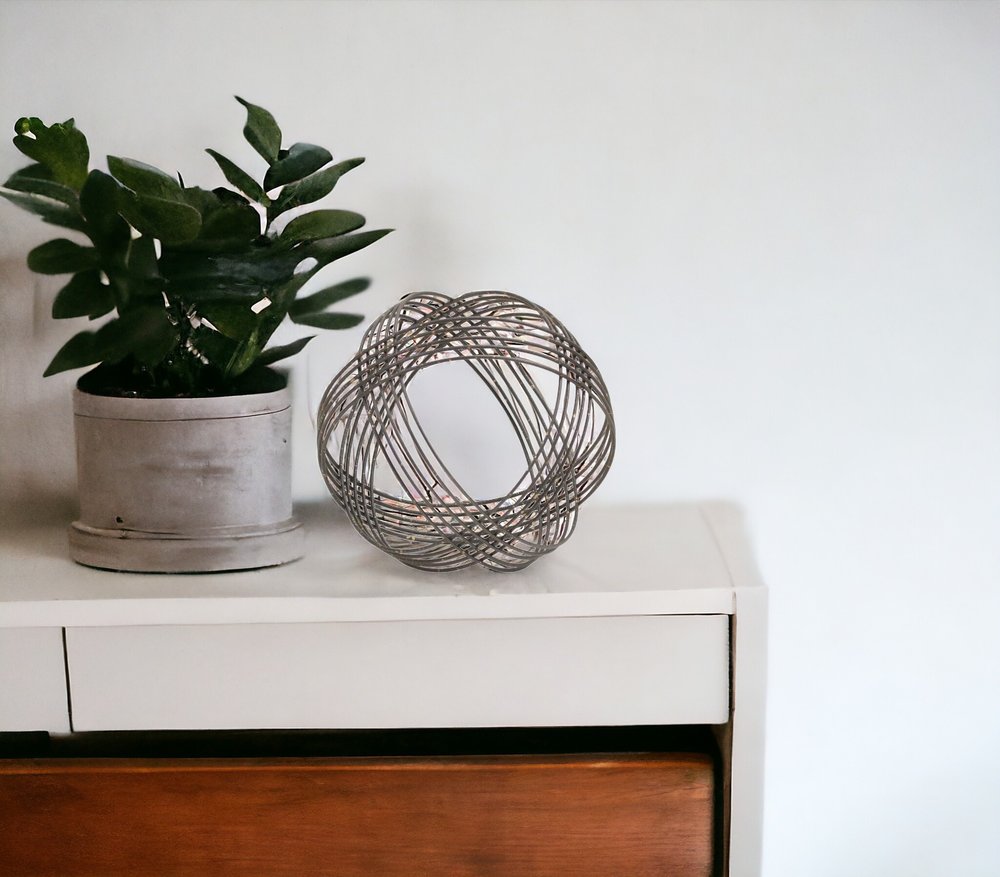 7" Gray Metal Hand Painted Decorative Orb Tabletop Sculpture