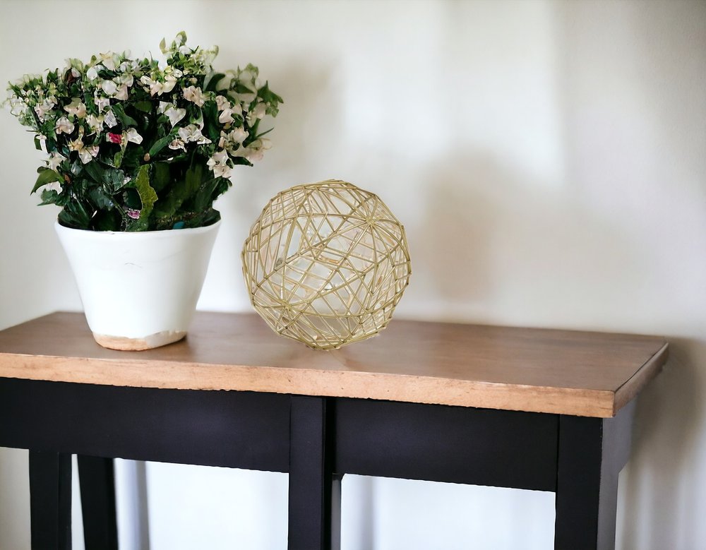 7" Gold Metal Hand Painted Decorative Orb Tabletop Sculpture