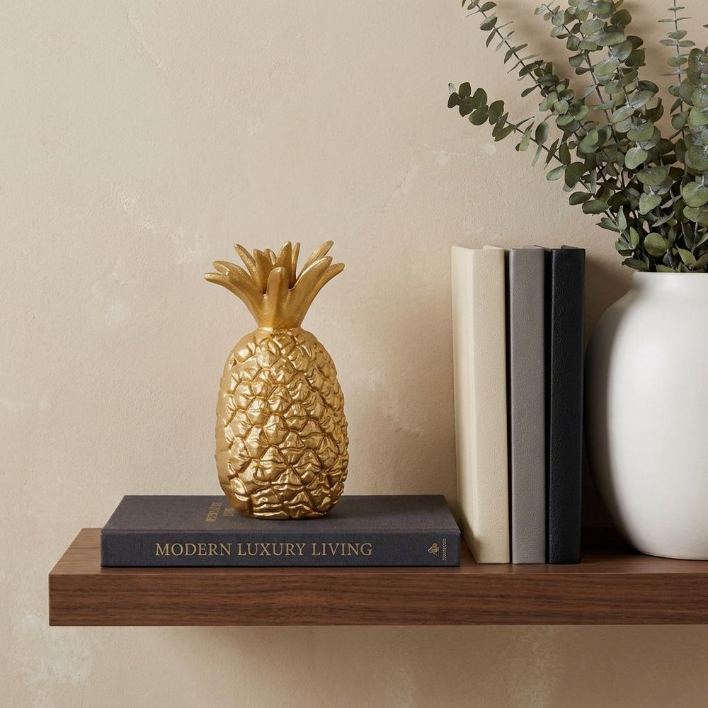 9" Gold Cast Iron Pineapple Hand Painted Sculpture