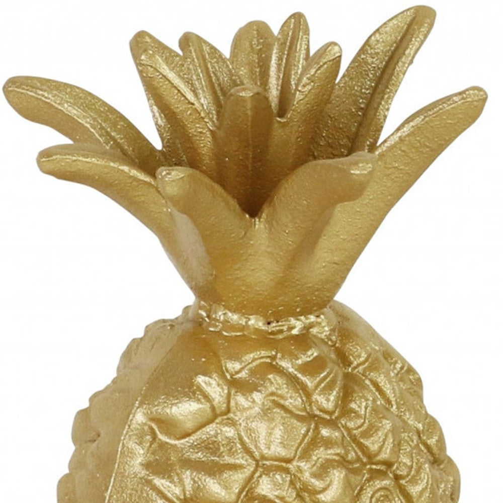 9" Gold Cast Iron Pineapple Hand Painted Sculpture