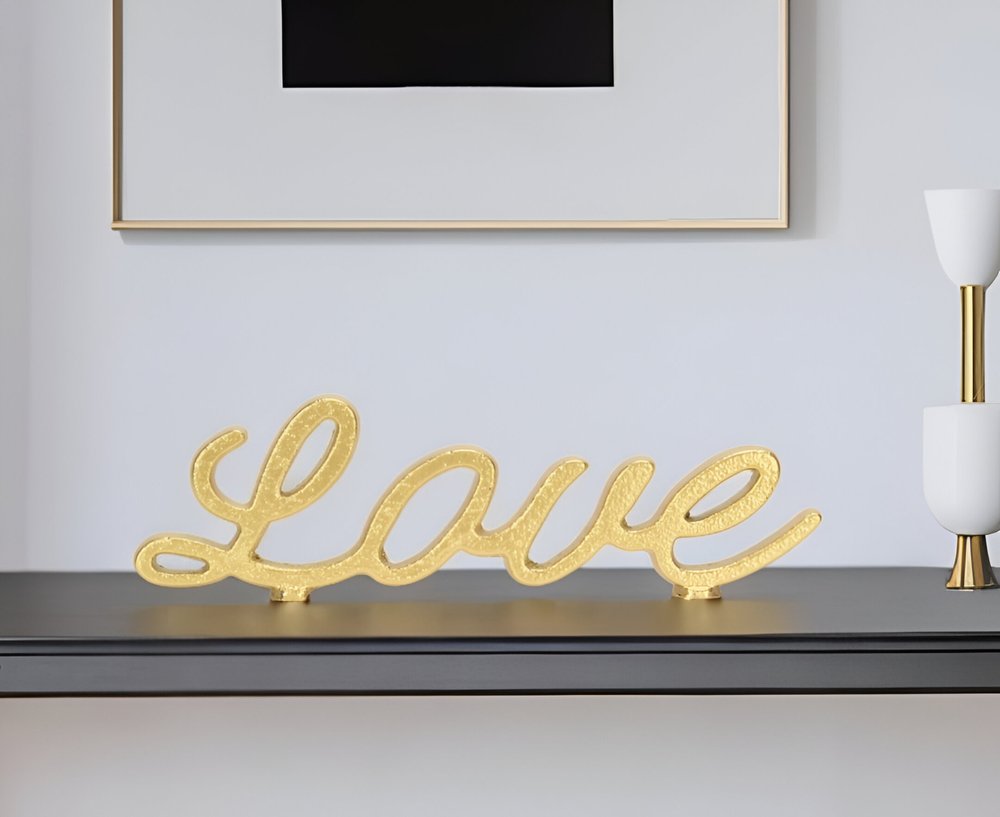 3" Gold Cast Iron Love Hand Painted Sculpture