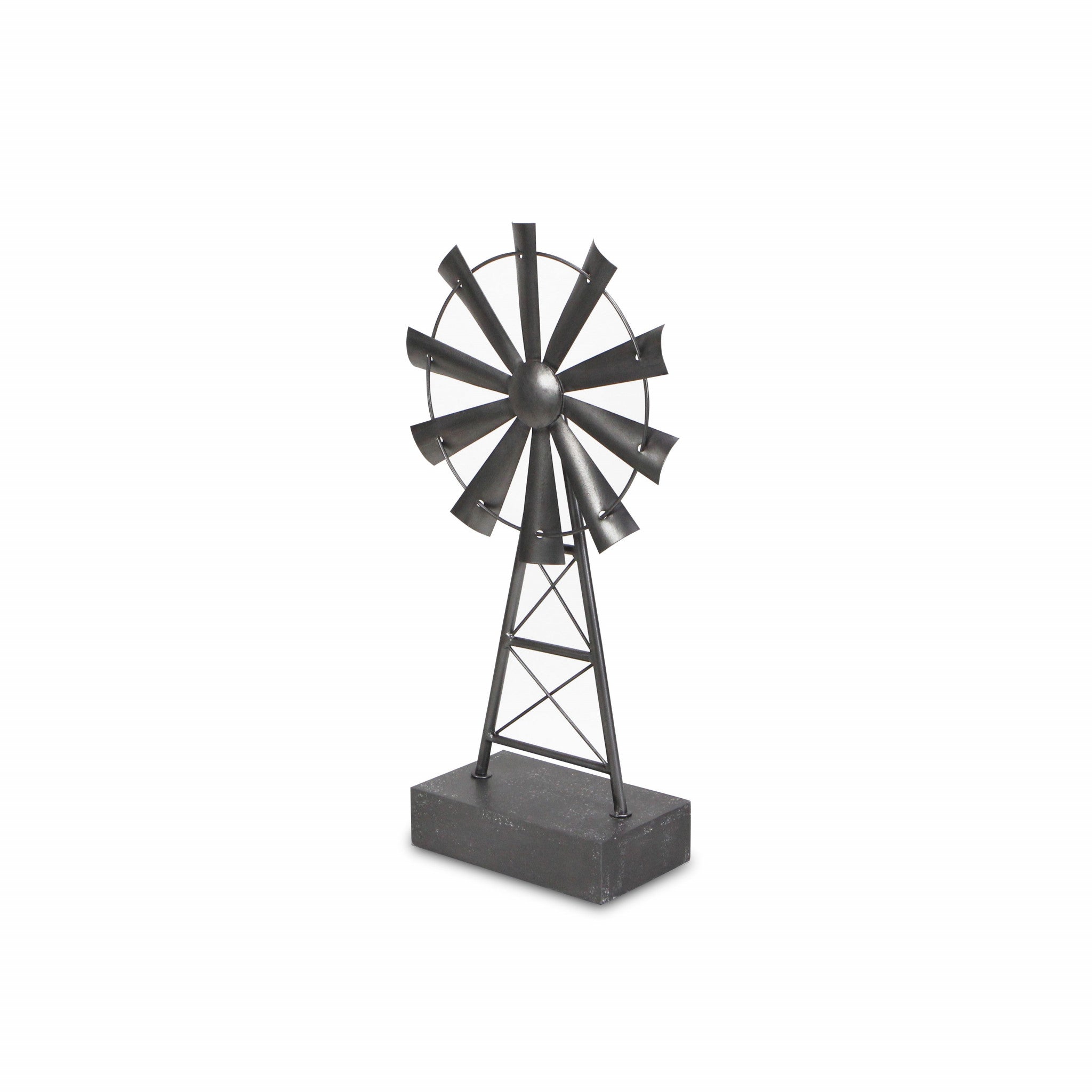 21" Gray Metal Windmill Hand Painted Sculpture