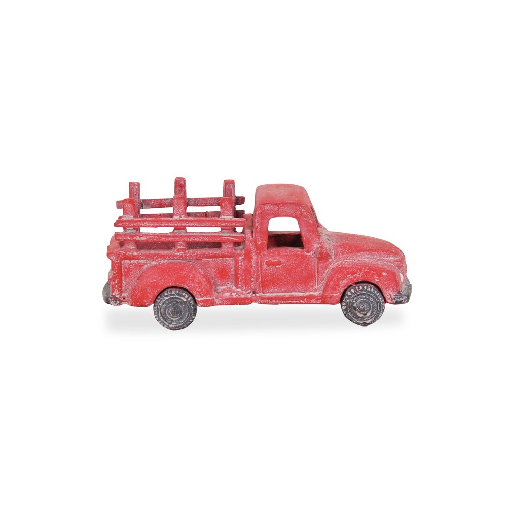 5" Red Metal Hand Painted Decorative Truck Tabletop Sculpture