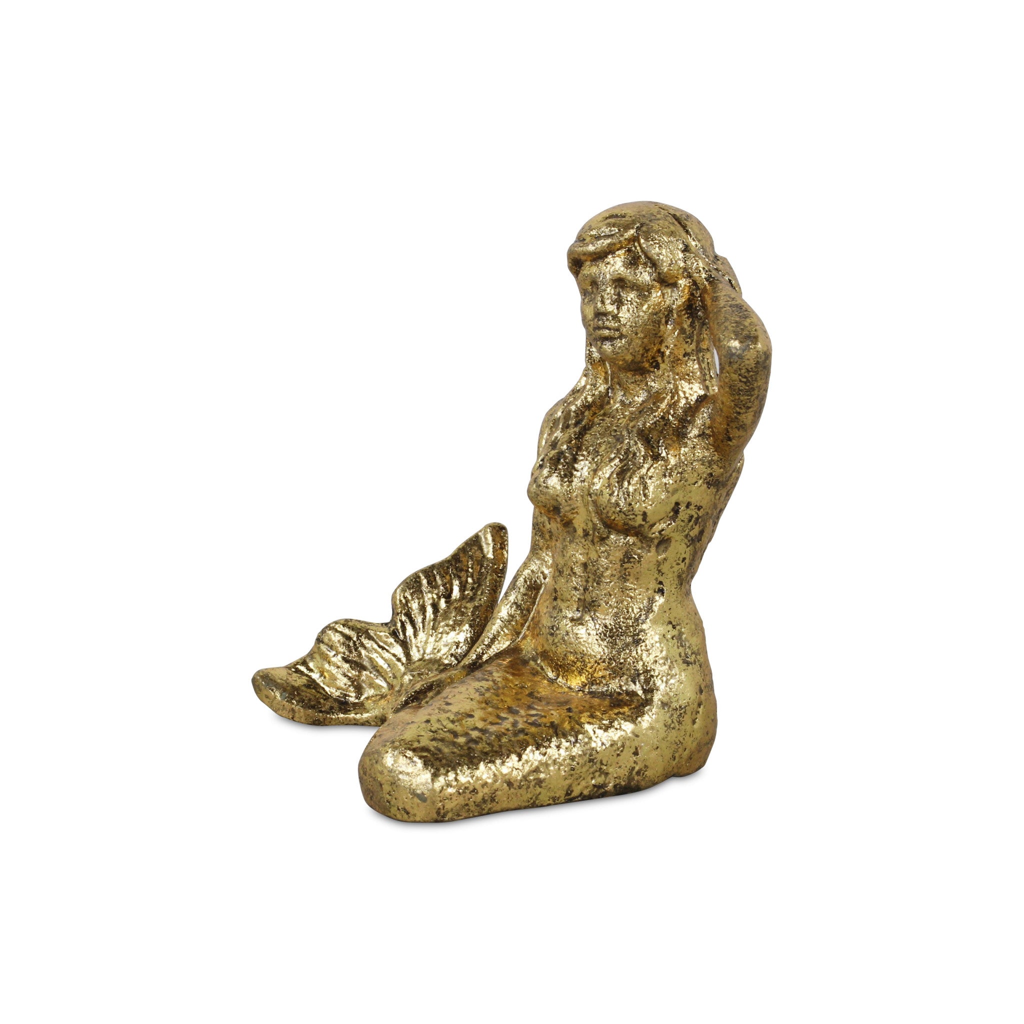 6" Antiqued Brass Cast Iron Mermaid Hand Painted Statue