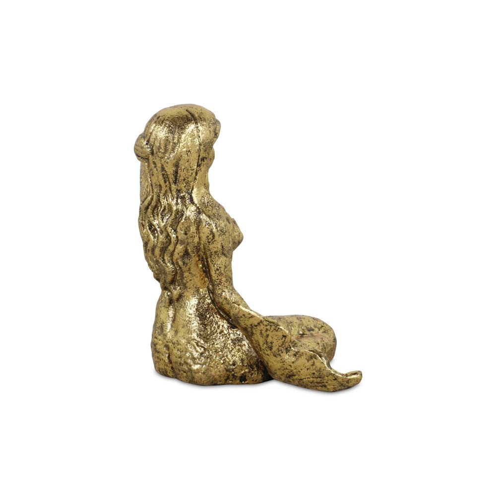 6" Antiqued Brass Cast Iron Mermaid Hand Painted Statue Tabletop Sculpture