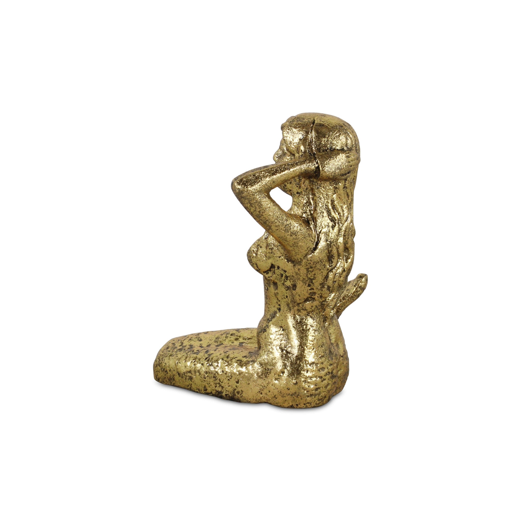6" Antiqued Brass Cast Iron Mermaid Hand Painted Statue