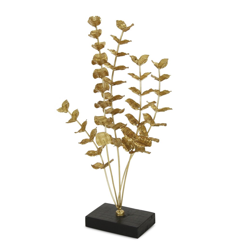 21" Gold and Black Metal Leaf Hand Painted Tabletop Sculpture