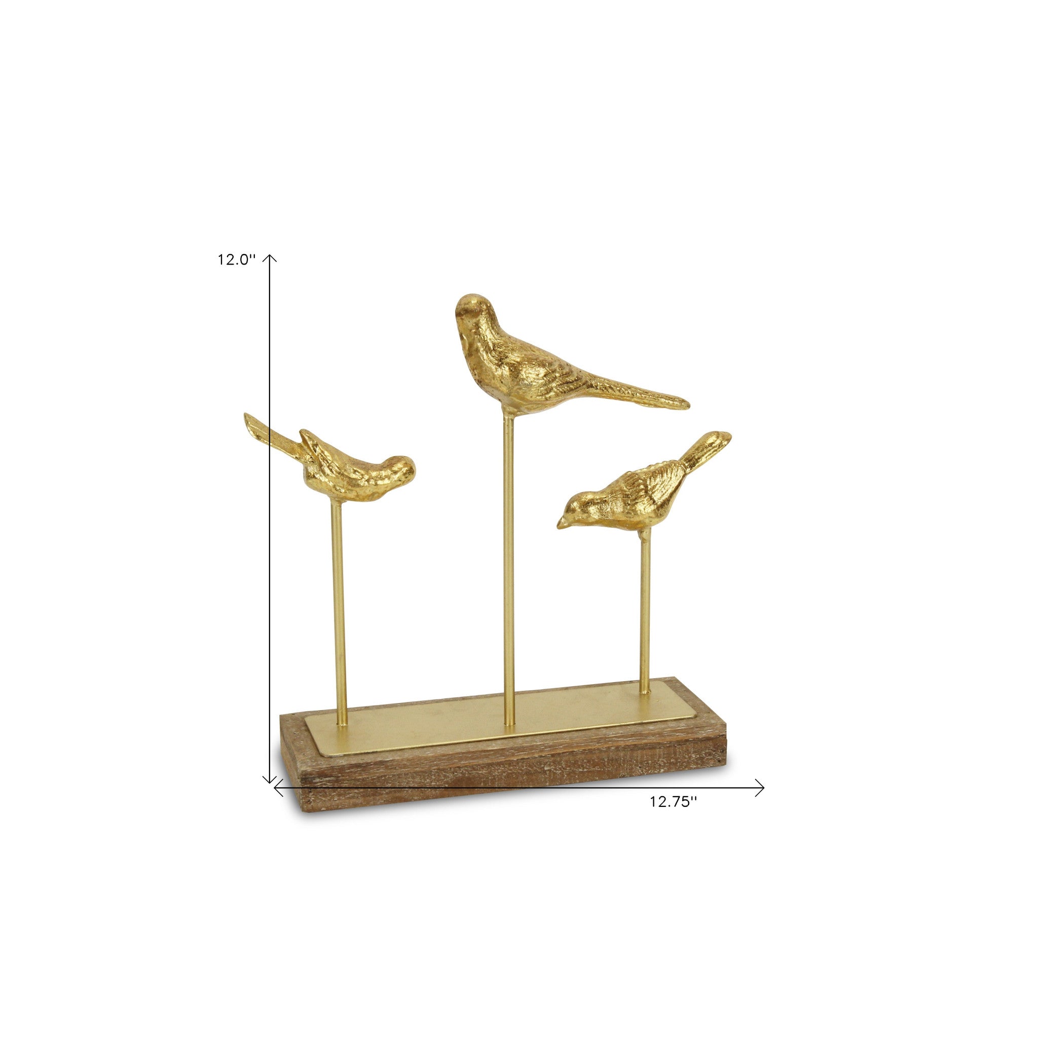 12" Gold Metal Bird Hand Painted Sculpture