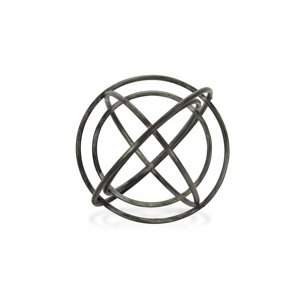 10" Gray Metal Abstract Contemporary Decorative Orb